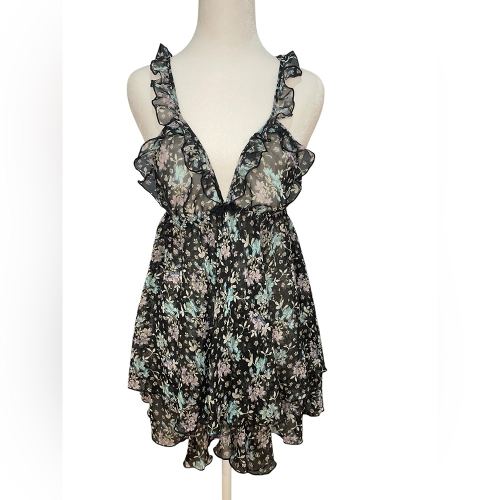 Victoria's Secret Black Floral Sheer Slip